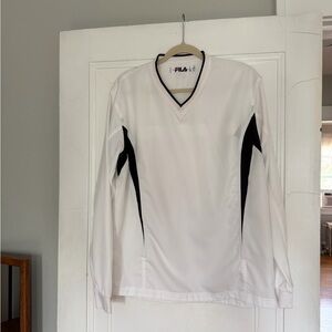 FILA White V-Neck Athletic Top with Black Trim and Logo